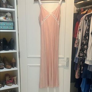 NWT Monteau Los Angeles Blush Pink Lace Trim Midi Linen Dress Sz Large